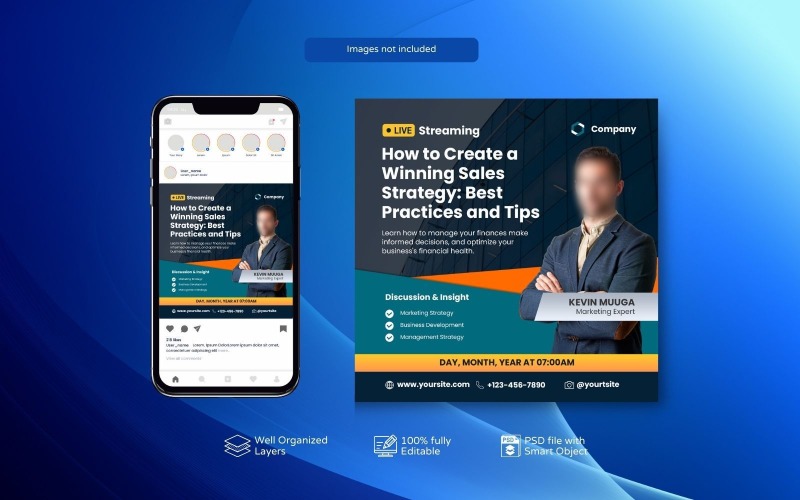 Modelli PSD personalizzabili per webinar aziendali e post sui social media Dark Aqua