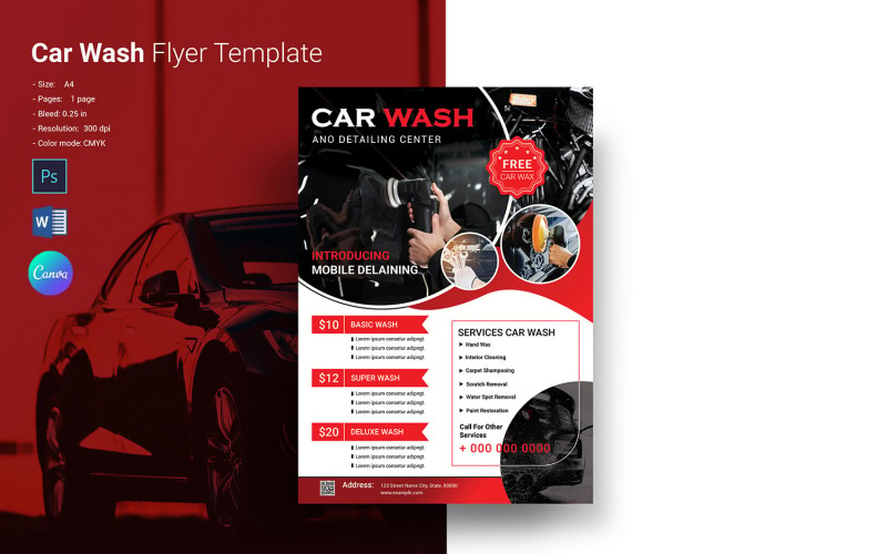 Printable Car Wash Flyer Template . Ms Word and Photoshop