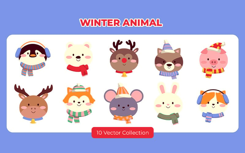 Набор иллюстраций зимних животных