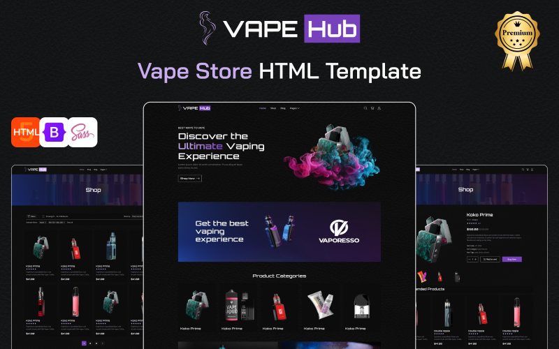 Vape Hub -终极Vape和e- liquidstore电子商务html启动模板