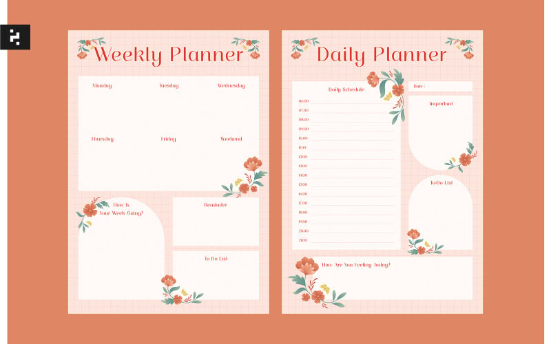 Planificador diario semanal floral creativo