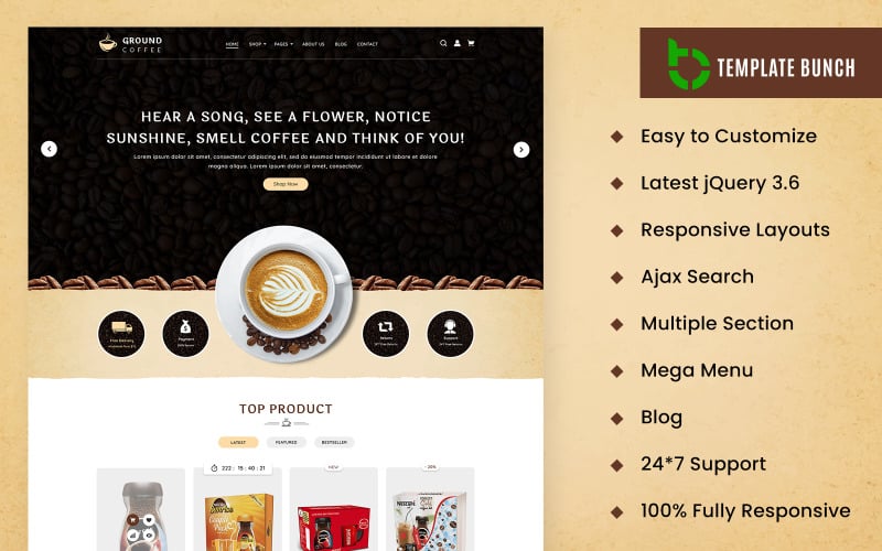 Café moulu – Thème Shopify réactif pour le commerce électronique