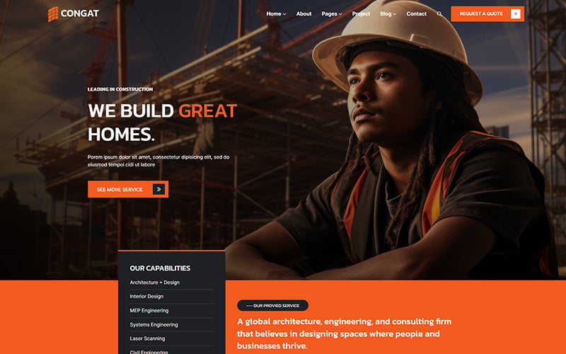Congat: modello di sito Web per costruzioni e costruzioni