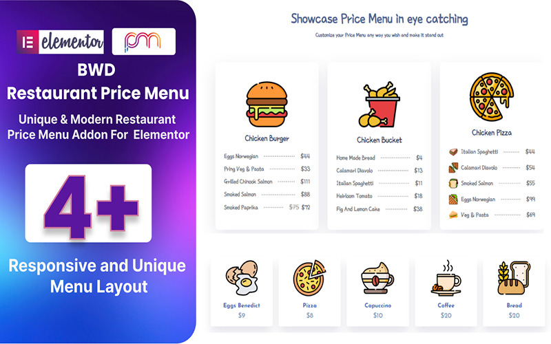 餐厅价格菜单WordPress插件的元素