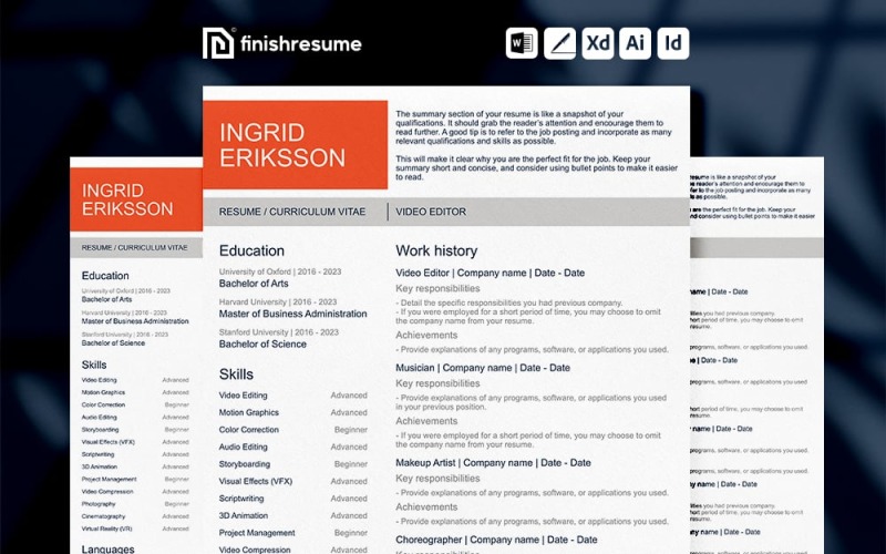 Videoredigerare CV Mall | Slutför CV