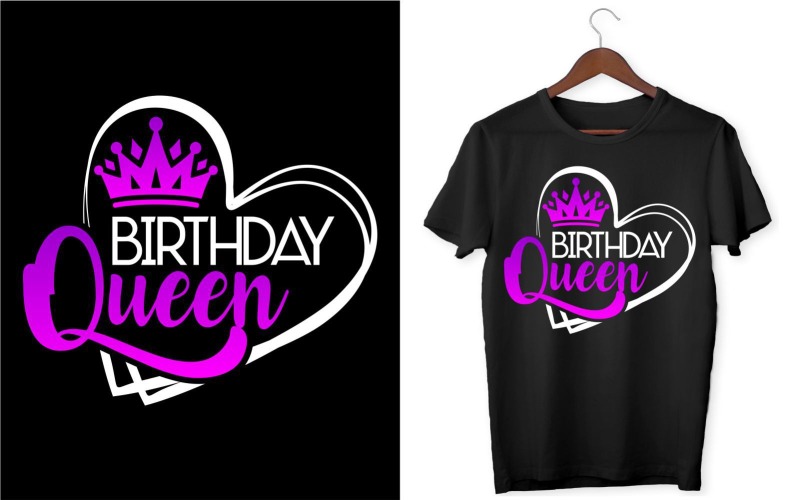 生日女王SVG与皇冠和心脏设计，SVG, EPS t恤，生日衬衫