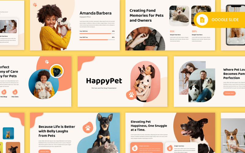 HappyPet - Plantilla de diapositiva de Google para tienda y cuidado de mascotas