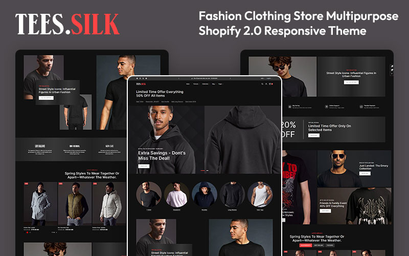 TeesSilk - Impressão de camisetas Loja de moda Multiuso Shopify 2.0 Tema responsivo