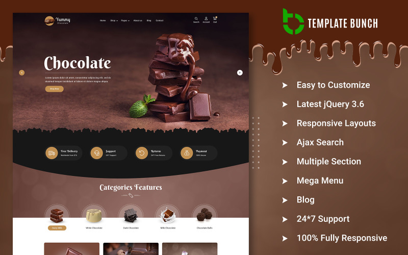 Yummy Chocolate – адаптивна тема Shopify для електронної комерції