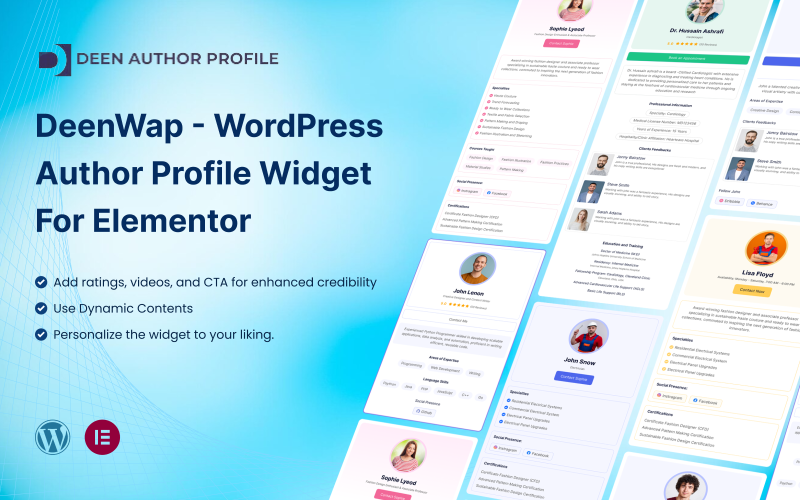 DeenWap - Widget de perfil de autor WordPress para Elementor