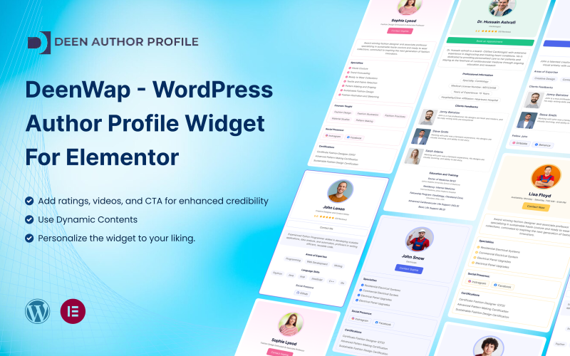 DeenWap - Widget del profilo dell'autore WordPress per Elementor