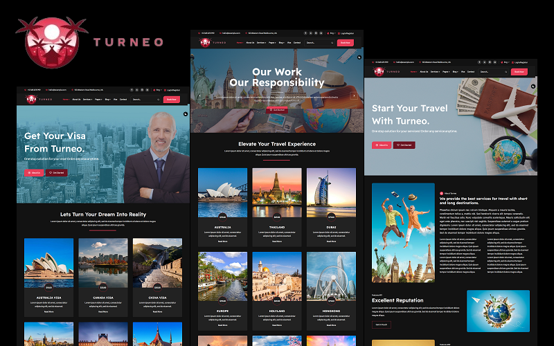 turo -旅游，旅游，签证，酒店，航班，汽车，邮轮公司和代理HTML网站模板