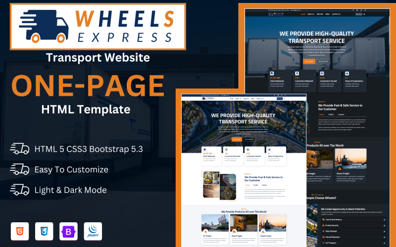 Wheels Express | HTML-mall för webbplatstransport för en sida