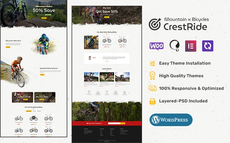 CrestRide - 运动自行车、自行车、探险 - WooCommerce 主题