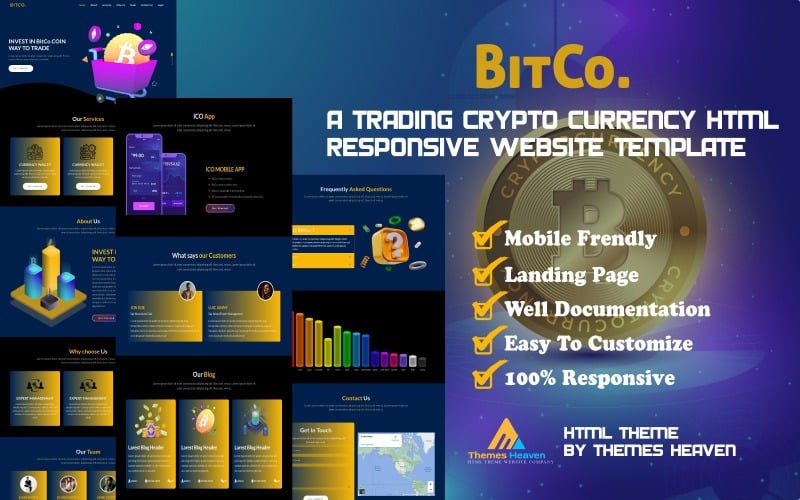 BitCo - 交易和加密货币 HTML 登陆页面响应式网站模板