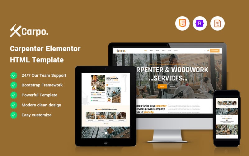 Carpo - Modèle de site Web Carpenter Elementor