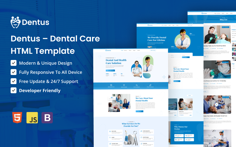 Dentus -牙科护理的HTML模板