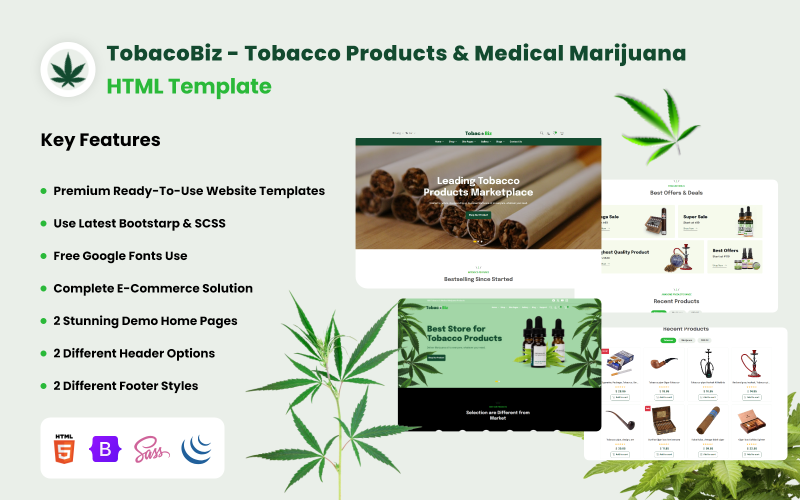 TobacoBiz - Modèle HTML de produits du tabac et de marijuana médicale