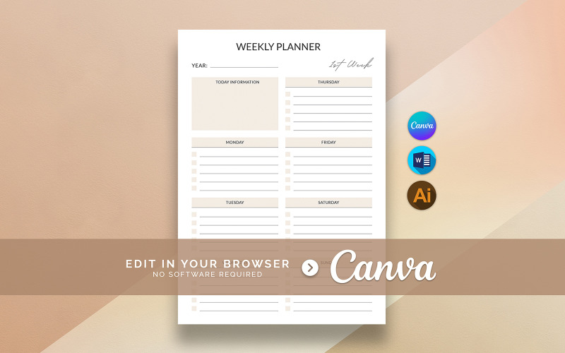 Digital Weekly Planner Canva