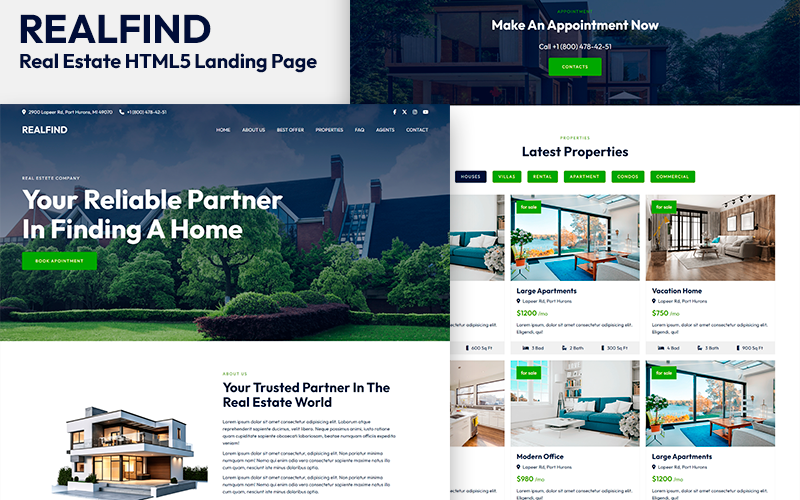 Realfind - Página de inicio HTML5 de bienes raíces