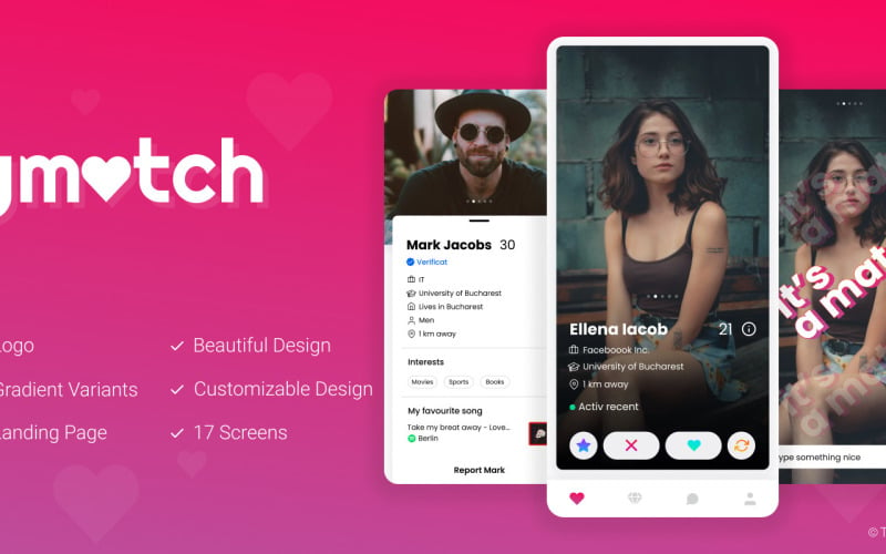 YMatch — zestaw interfejsu aplikacji mobilnej Figma