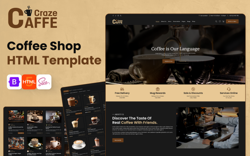 咖啡狂热:芳香美学-为您的创新自助餐厅的高级HTML模板