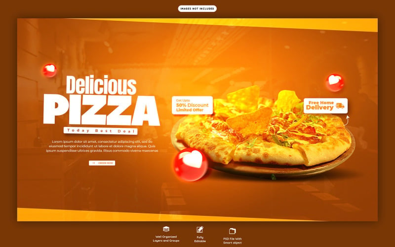 美味的披萨社交媒体网页横幅模板