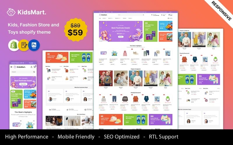 KidsMart – Адаптивна тема Shopify для дітей, модного магазину та іграшок