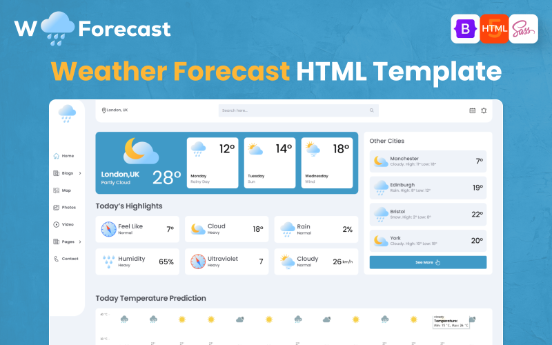 Pronóstico del tiempo: plantilla HTML Bootstrap adaptable para pronóstico del tiempo integral