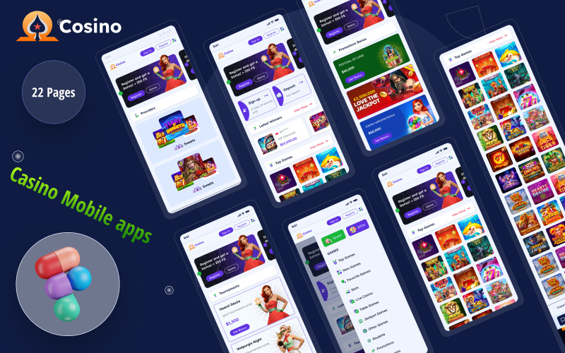Cosino 移动应用 - 赌场和赌博 Figma 模板