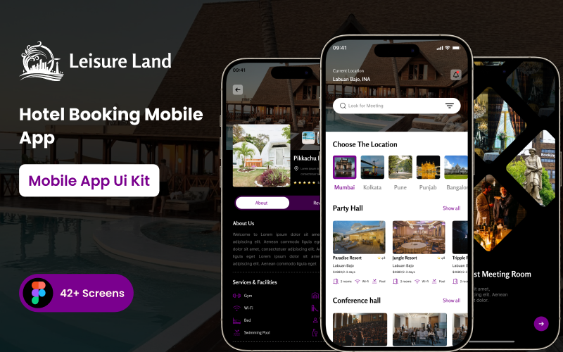 Leisure Land - Modelo Figma de aplicativo móvel de reserva de hotel