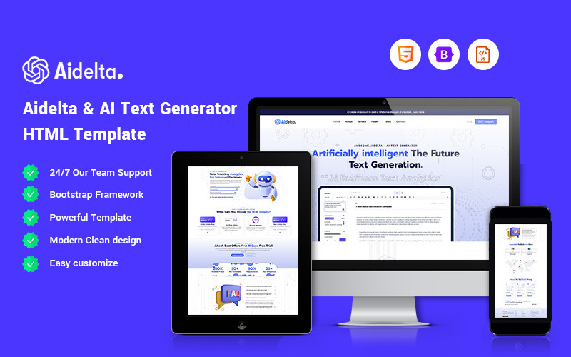 Aidelta - Plantilla de sitio web de generador de texto AI
