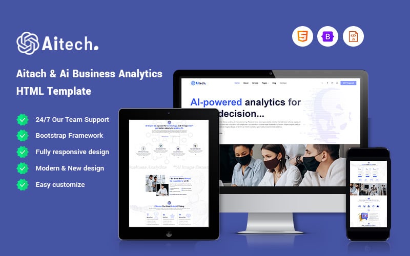 Aitach — szablon witryny internetowej AI Business Analytics