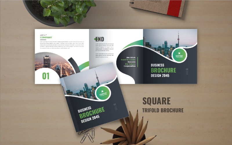 Business square trifold brochure or Modern square trifold brochure design template layout