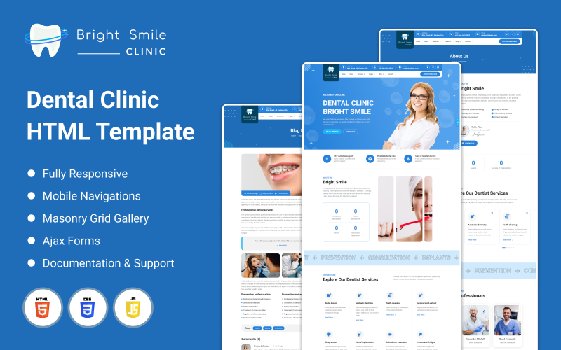 牙科诊所的BrightSmile - HTML模型