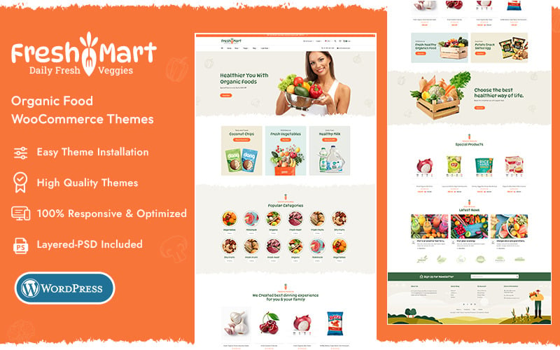 FreshMart - Çiftçiler, Organikler, Sebzeler, Bakkallar İçin En İyi WooCommerce Teması