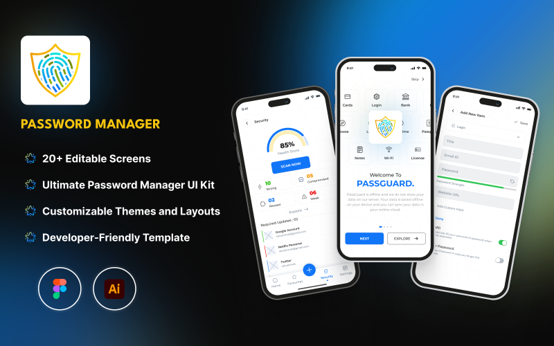 PASSGUARD - Password Manager Application Figma Template