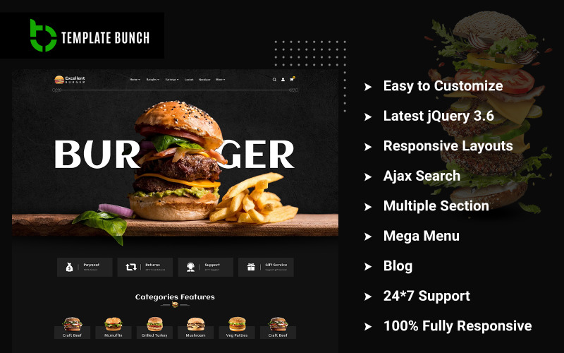 Doskonały Burger - responsywny motyw Shopify dla handlu elektronicznego