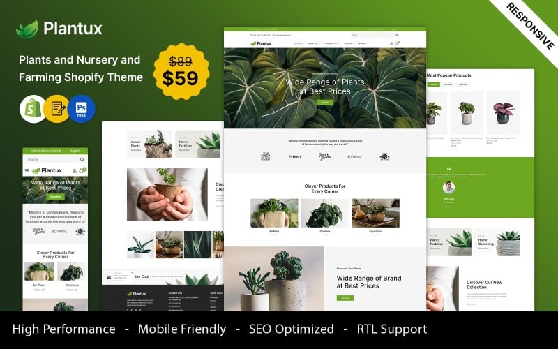 Plantux - Thème Shopify réactif pour les plantes, les pépinières et l'agriculture