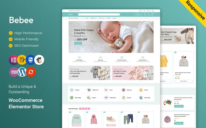 Bebee - Baby Infant Fashion Store och Toys Elementor WooCommerce Responsive Theme