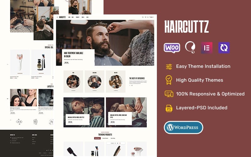 HairCuttz - Berber Dükkanı ve Kuaför Salonu - WooCommerce Teması