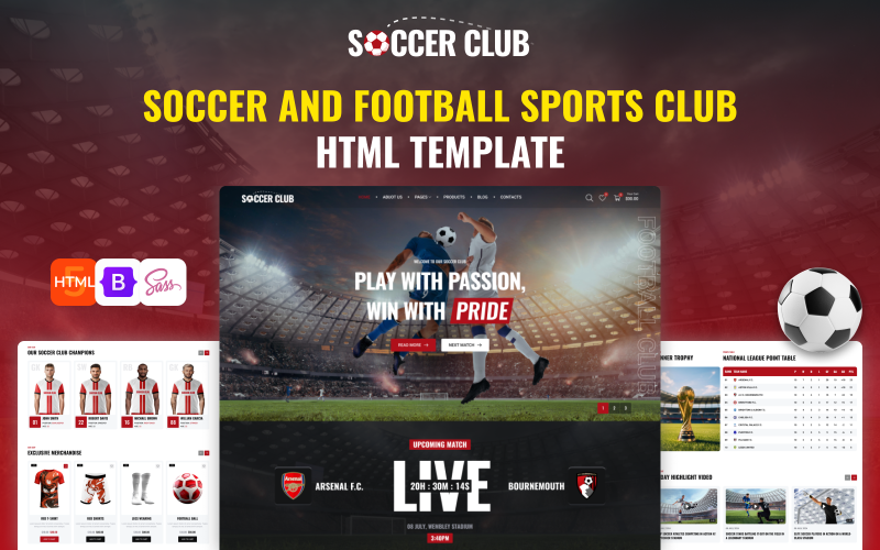 Club de fútbol: plantilla HTML premium de deportes de fútbol para equipos dinámicos