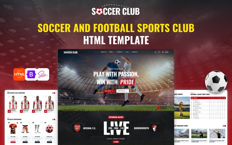 Soccer Club: Premium Football Sports HTML-mall för dynamiska lag