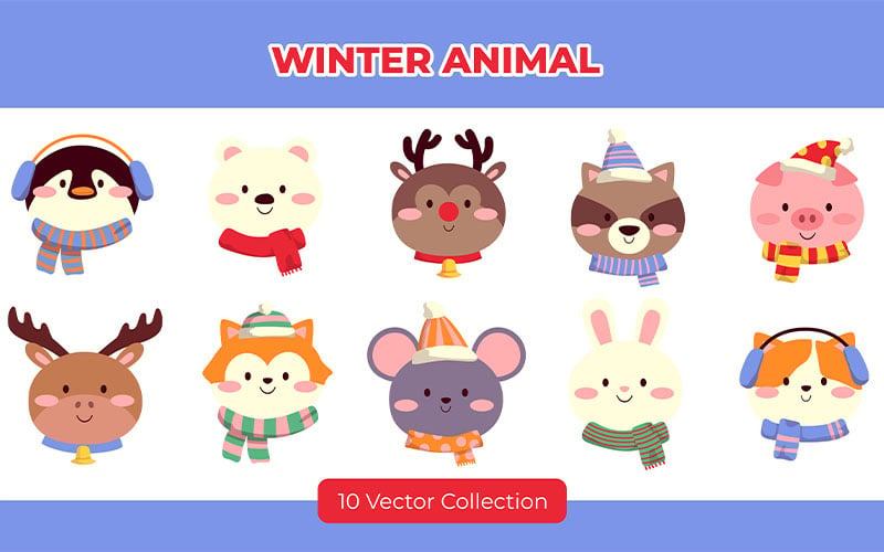 Collection de jeux de vecteurs d'animaux d'hiver