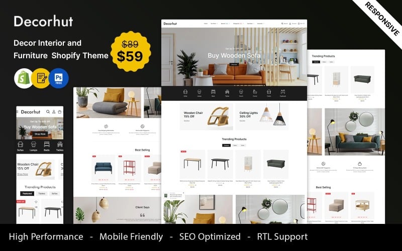 Decorhut - Tema responsivo de decoração de interiores e móveis do Shopify