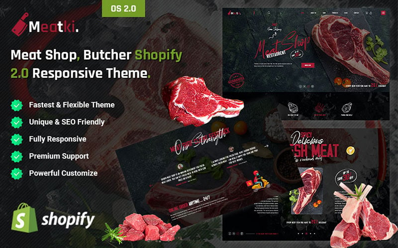 Meatki - Мясной магазин, Мясная лавка Shopify 2.0 Адаптивная тема