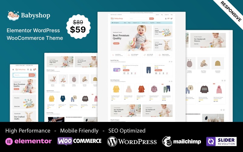 BabyShop - Barn och leksaker Elementor WooCommerce-tema