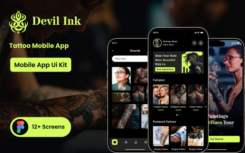 Devil Ink Tattoo mobiele app Figma-sjabloon