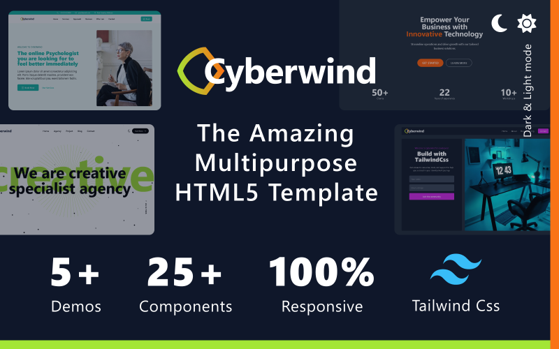 Cyberwind – Tailwind CSS Multipurpose App, Landing, IT Solutions and Business Website HTML5 Template