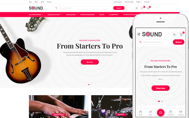 Ljud - Ljudutrustning, musikinstrument WooCommerce WordPress-tema